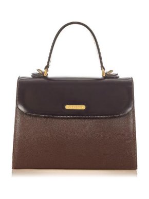 Burberry Vintage Brown Leather Top Handle Flap Bag