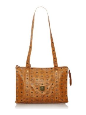 MCM Cognac-Brown Visetos Leather Tote Bag