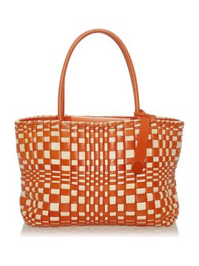 Bottega Veneta Orange & Ivory Warped Intrecciato Leather Tote Bag