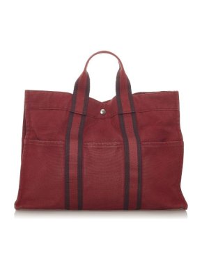 Hermes Vintage Red Canvas Fourre Tout MM Bag