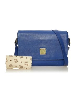 MCM Blue Grained Leather Crossbody Bag