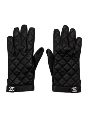 Chanel Black Diamond-Quilted Leather Gloves 7