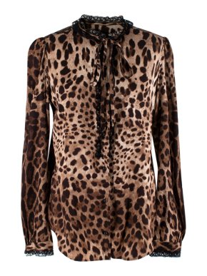 Dolce & Gabbana Leopard Print Silk-Bend Lace-Trimmed Blouse