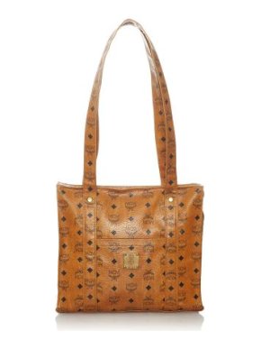 MCM Cognac-Brown Visetos Leather Tote Bag