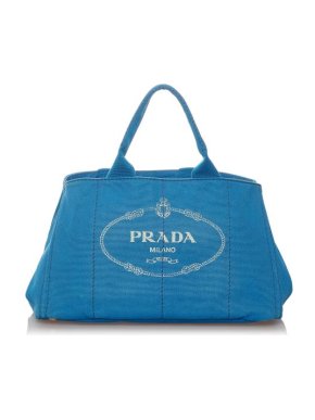 Prada Bright Blue Canvas Canapa Logo Tote Bag