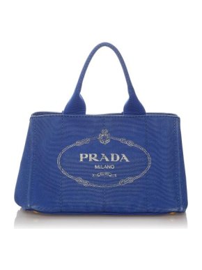 Prada Blue Canvas Canapa Logo Tote Bag