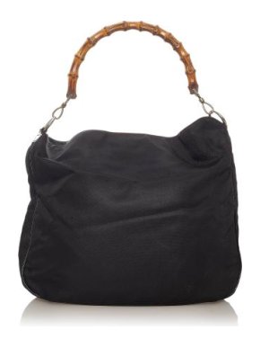 Gucci Vintage Black Nylon Bamboo Handle Tote Bag