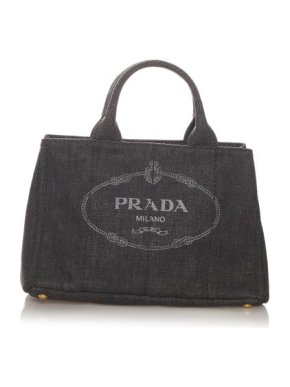 Prada Indigo Denim Canapa Logo Tote Bag