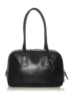 Prada Black Smooth Leather Boston Bag
