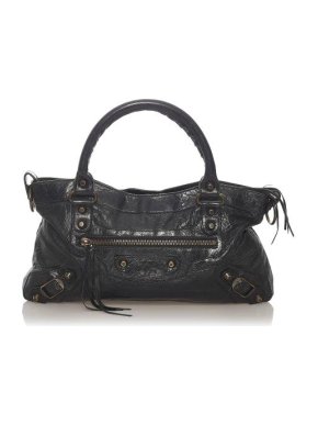 Balenciaga Black Cracleque Leather Motocross City Bag