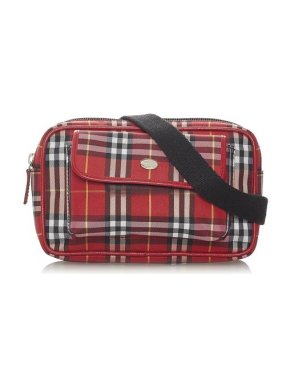 Burberry Vintage Red Plaid Canvas Belt Bag