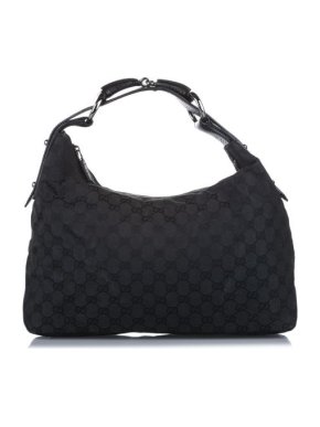 Gucci Black GG Monogram Canvas Horsebit Hobo Bag