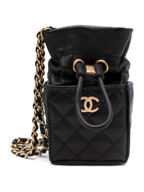 Chanel Black Quilted Lambskin  Drawstring Micro Bag