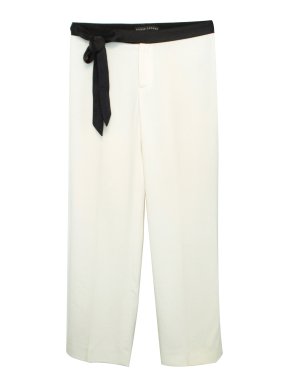 Ralph Lauren Cream Wool Trousers With Black Satin Belt