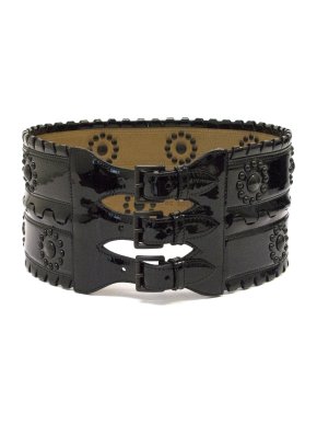 Alaia Black Patent Leather Belt with Stud Detailing