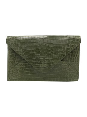 Alexandra Knight Green Crocodile Skin Envelope Clutch Bag
