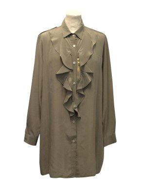 Sophie Hulme Army Green Silk Ruffle Top