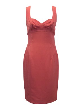 Zac Posen Coral Fitted Dress with Pleated Top