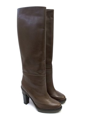 Marni Brown Leather Knee High Heeled Boots