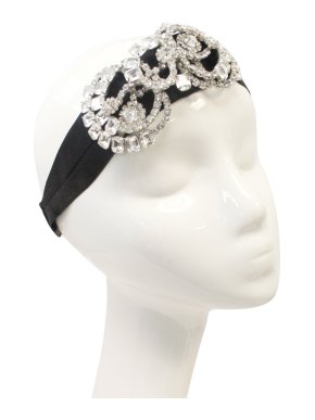 Jennifer Behr Large Crystal Headband on Black Ribbon