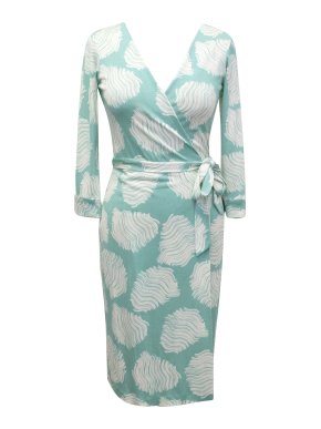 Diane von Furstenberg Blue and White Silk Wrap Dress