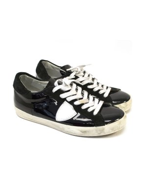 Philippe Model Black Patent and White Leather Sneakers