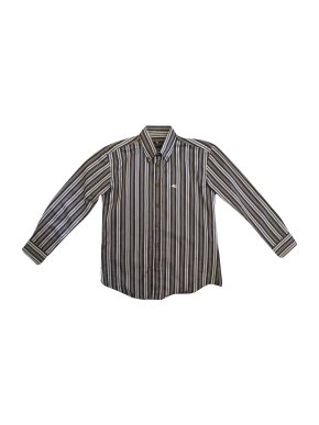Etro Kids shirt in brown, blue and grey striped print.