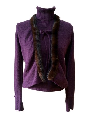 Capriccio Wool Blend Twinset with Mink Fur Trim Detail