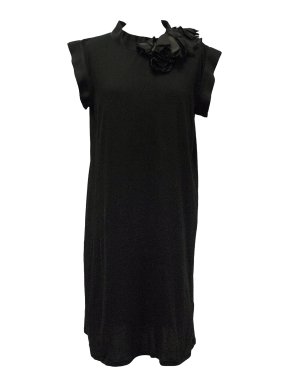 Lanvin Black Rosette-Embellished Cotton Jersey Dress