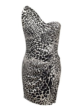 Issa Silk One Shoulder Black and White Print Dress