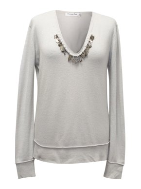 Christian Dior Light grey Cashmere Jumper with Pendants