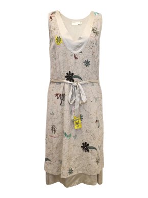 Rutzou Sand Wool and Silk Dress with Embellishments