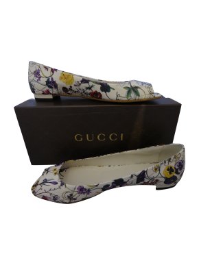 Gucci Floral Leather Peep Toe Flat shoes