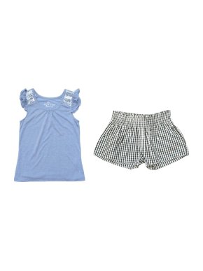 Marie Chantal gingham shorts and blue tunic