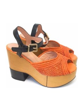 Robert Clergerie Orange Wooden Wedge Sandals