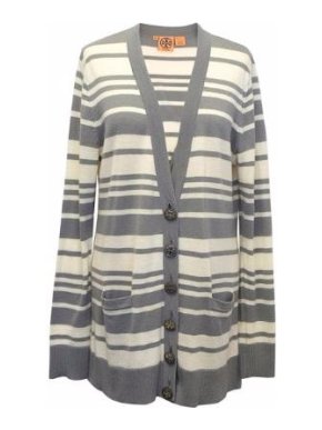 Tory Burch Grey and White Striped Cardigan