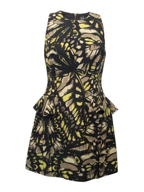 Alexander McQueen Green  and Black Pattern Peplum Dress