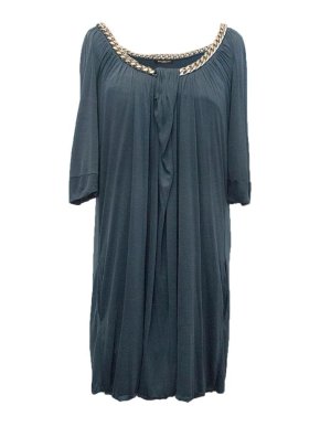 Balmain Petrol Blue Dress With Chain Detail Neckline