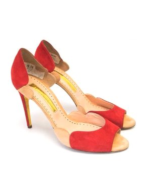 Rupert Sanderson Red and Pink Suede Peep Toe Heels