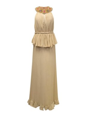 Miss New Yorker Beige Maxi Halter Neck Dress