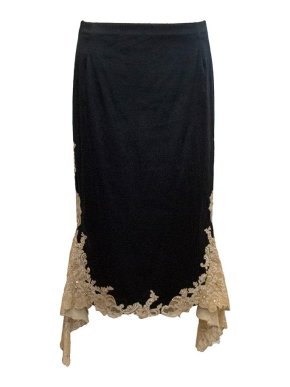 Mandalay Black Maxi Skirt with Beige Lace Inserts