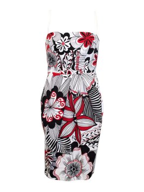 Dolce & Gabbana White, Black and Red Floral Print Dres