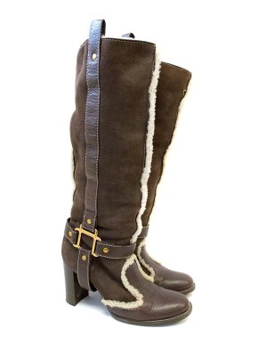 Dolce & Gabbana Long Brown Suede Boots with Fur Trim