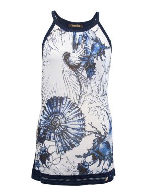 Roberto Cavalli Blue and White Sleeveless Floral Top