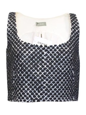 Osman White Crop Top Embellished with Black Beads