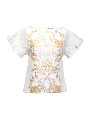 Osman Cream Short Sleeved Top with Gold Baroque Detail