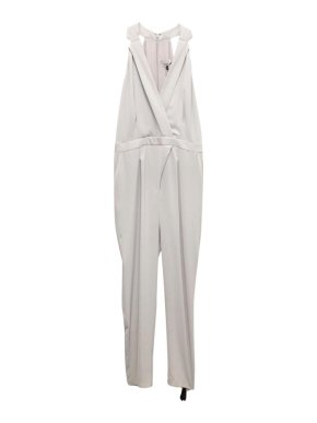 Halston Light Grey Halter Tuxedo Jumpsuit
