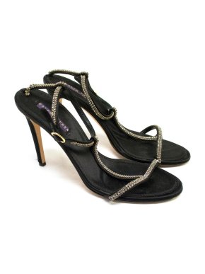 Ralph Lauren black satin sandals with crystals