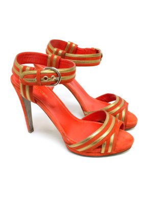 Sergio Rossi Orange Suede Gold Trim Sandals