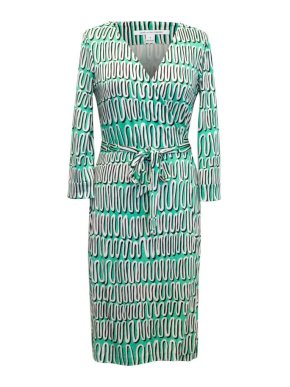 Diane Von Furstenberg Green And White Wrap Dress